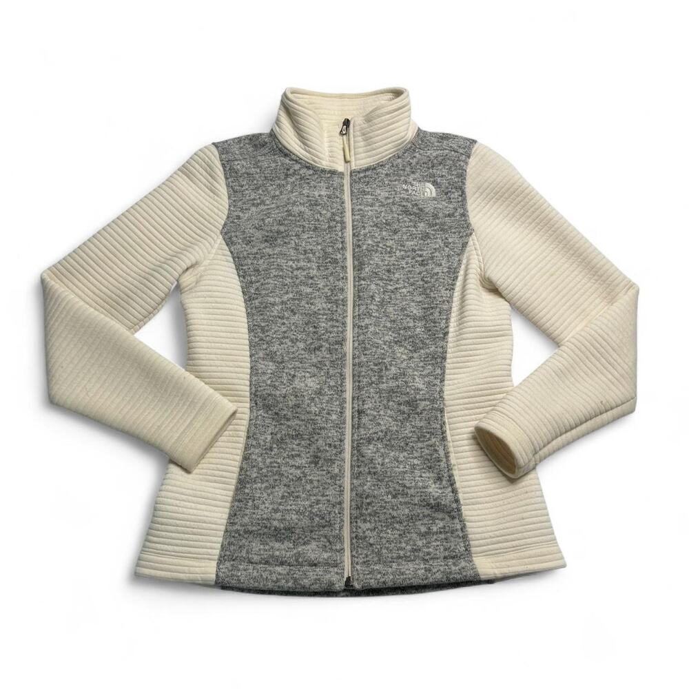 The North Face Cream Gray Knit Fleece Full Zip Jacket Womens Medium - Picture 1 of 8